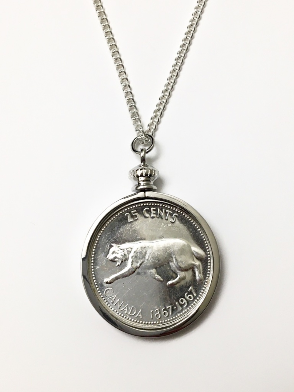 1967 Vintage Silver “Bobcat” Coin Necklace, 18-inch